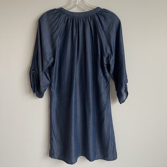 Southern Frock Chambray Shift Mini Dress 3/4 Tie Sleeves Size Small Preppy - Picture 6 of 14